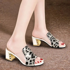 New Slippers Women Peep Toe High Heels Summer Shoes Wear Square Heel Women Shoes Fashion Slippers Ladies Shoes Thick Heel Women SHOWLU FASHION STORE