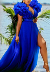 Plus Size Women 5xl Dresses Mesh Sleeveless Party Elegant Dresses 2024 Summer Lady Fashion Split Gowns Evening Wholesale Clothes SHOWLU FASHION STORE