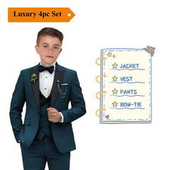 Velvet Peacked Lapel Boy's Suit Set Champagne 4-Pieces Kids Tuxedo Set Blazer Vest Pants Bow-tie For  Birthday Graduation SHOWLU FASHION STORE