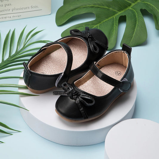 2024 Casual Princess Kids PU Leather Girls Shoes Black Bowknot Decor Mary Jane Non-slip Rubber Sole Girls Children's Shoes Flats SHOWLU FASHION STORE