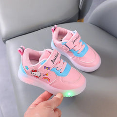 Sanrio LED Kids Shoes for Girls Cute Cartoon Hello Kitty Shoes Summer Girl Kawaii Shoes Soft Bottom Sneakers Casual Shoes SHOWLU FASHION STORE