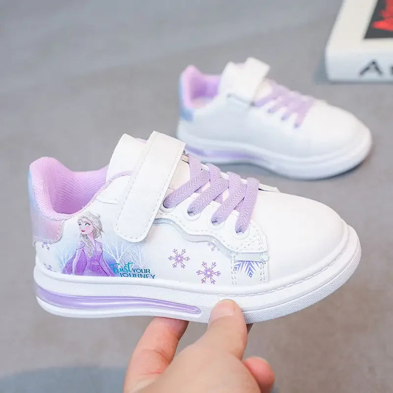 Disney spring and autumn new girls casual shoes Elsa princess students soft sole white shoes waterproof leather sneakers SHOWLU FASHION STORE
