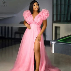 Plus Size Women 5xl Dresses Mesh Sleeveless Party Elegant Dresses 2024 Summer Lady Fashion Split Gowns Evening Wholesale Clothes SHOWLU FASHION STORE