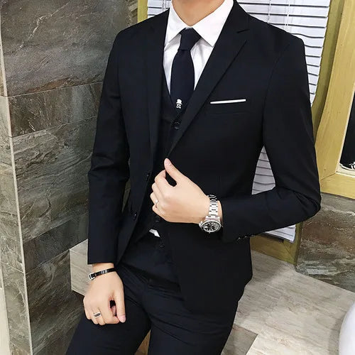 Suit Vest Pants 3 Pcs Set / 2023 Fashion New Men's Casual Boutique Business Solid Color Wedding Groom Suits Trousers Waistcoat SHOWLU FASHION STORE