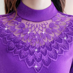 Women Blouse Turtleneck Lace Shirt Women's Mesh Blusas Ropa De Mujer SHOWLU FASHION STORE