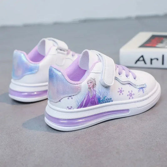 Disney spring and autumn new girls casual shoes Elsa princess students soft sole white shoes waterproof leather sneakers SHOWLU FASHION STORE