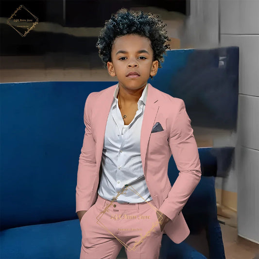 Kids' Orange Single-Breasted Suit (Jacket + Trousers) – Stylish Slim Fit, Perfect for Weddings & Cocktail Parties