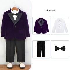 Autumn Boys Red Velvet Suit Set Children Birthday Party Wedding Host Piano Performance Costume Kids Blazer Pants Bowtie Outfit SHOWLU FASHION STORE