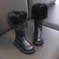Teenager Girl's Snow Boots Thick Warm Faux Fur Fashion Shoes Platform Waterproof Long Boots For Girls Calf Length Casual Boots SHOWLU FASHION STORE