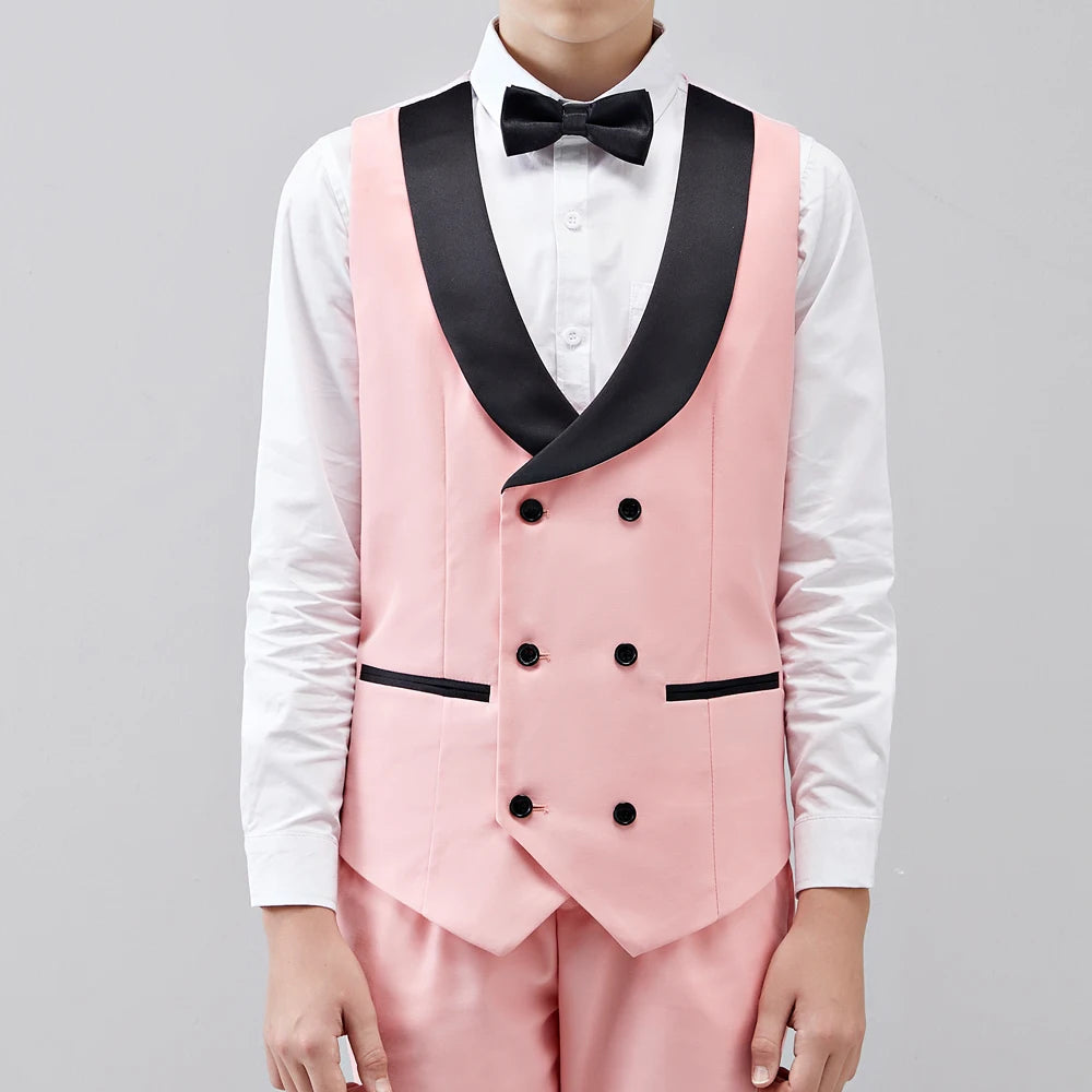 Children Kid Boy's Pink 3 Pieces Black Pointed Collar Suits Tuxedos Wedding/Prom (Jacket+Pants+Vest) Master Of Ceremonies Dress SHOWLU FASHION STORE