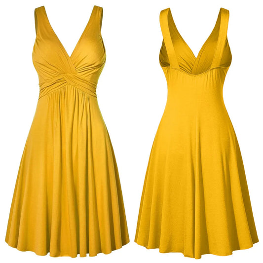 Plus Size Sling Pleated Slim Flare Skirt Dresses Women V-neck Cocktail Party Dress Gown Retro Vestidos de fiesta Female Sundress SHOWLU FASHION STORE
