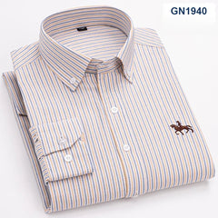 Plus size 6XL 100%cotton korean fashion long-sleeve shirts for men slim fit formal plain shirt striped houndstooth plaid clothes SHOWLU FASHION STORE