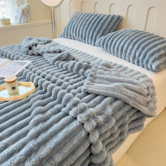 Solid color thickened wide striped multifunctional blanket, can be used as bed sheet cover blanket, nap blanket, pet blanket SHOWLU FASHION STORE