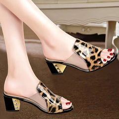 New Slippers Women Peep Toe High Heels Summer Shoes Wear Square Heel Women Shoes Fashion Slippers Ladies Shoes Thick Heel Women SHOWLU FASHION STORE