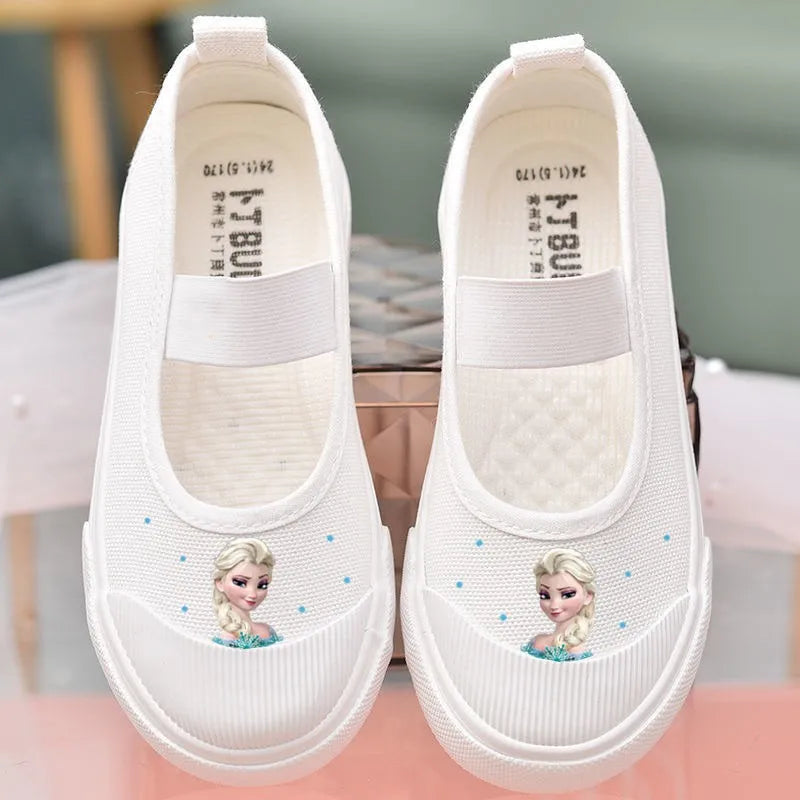 Disney Girls' Indoor Shoes Canvas Shoes Children's Shoes Soft Sole Non Slip Princess Elsa Little White Shoes Size 24-35 SHOWLU FASHION STORE