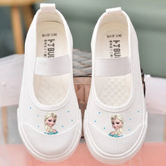 Disney Girls' Indoor Shoes Canvas Shoes Children's Shoes Soft Sole Non Slip Princess Elsa Little White Shoes Size 24-35 SHOWLU FASHION STORE