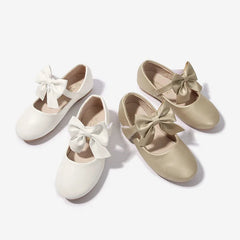 3-12 Christmas Party Dress Girls Gold Shoes with Bow Princess Dresses Barbie Shoes for Girls White Wedding Ceremony Girls' Shoes SHOWLU FASHION STORE
