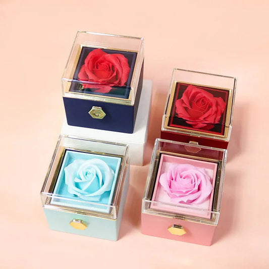Rotation Rose Jewelry Gift Boxes Valentine's Day Marriage Acrylic Ring Boxes Necklace Storage Rose Jewelry Display Rack SHOWLU FASHION STORE