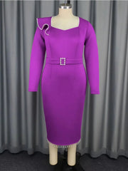 Exquisite Purple Long Sleeve Evening Dress with Pearl Chain Decor Perfect for Special Occasions Combining Elegance Dresses SHOWLU FASHION STORE