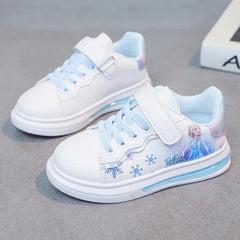 Disney spring and autumn new girls casual shoes Elsa princess students soft sole white shoes waterproof leather sneakers SHOWLU FASHION STORE