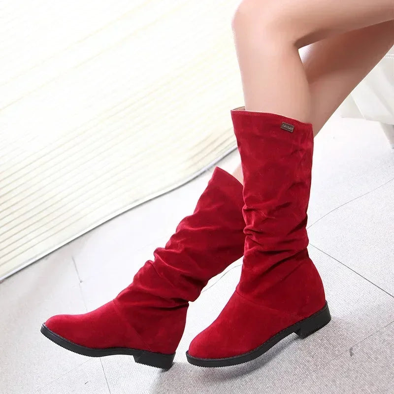 Snow Boots Women Winter Shoes Casual Woman High Boots Black Red Soft Comfortable Female Footwear Solid Suede Women Long SHOWLU FASHION STORE