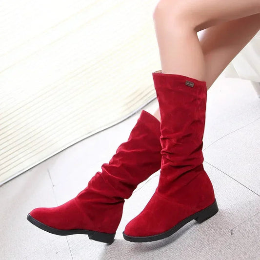 Snow Boots Women Winter Shoes Casual Woman High Boots Black Red Soft Comfortable Female Footwear Solid Suede Women Long SHOWLU FASHION STORE