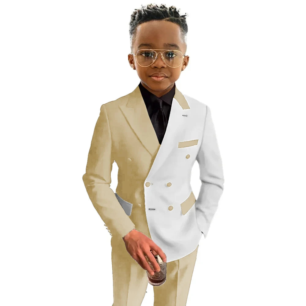 Boys Suit Fashion Wedding Tuxedo 2-piece Set Pointed Collar Jacket Double Breasted Blazer Pants for Party SHOWLU FASHION STORE