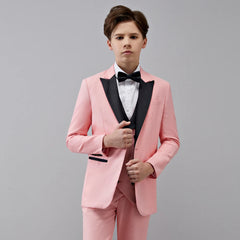 Children Kid Boy's Pink 3 Pieces Black Pointed Collar Suits Tuxedos Wedding/Prom (Jacket+Pants+Vest) Master Of Ceremonies Dress SHOWLU FASHION STORE