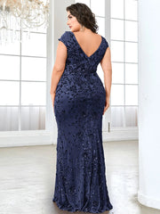 Lucyinlove Plus Size Elegant Blue Evening Dress For Women 2024 Luxury Long Mermaid Formal Sequins V-neck Prom Wedding Party Gown SHOWLU FASHION STORE