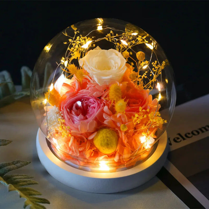 Wedding Decoration Decor Eternal Rose LED Light Preserved Flower in Glass Cover Mothers Day Gifts Birthday Party Valentines Day SHOWLU FASHION STORE