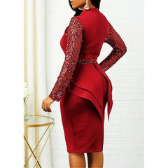 Woman Dress 2021 Spring Vintage Sexy Sequines Long Party Dress Women Casual Plus Size Slim Ruffles Office Pencil Bodycon Dresses SHOWLU FASHION STORE