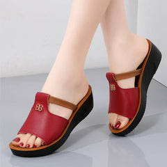 2024 Summer Women Wedge Sandals Premium Orthopedic Open Toe Sandals Vintage Anti-slip Leather Casual Female Platform Retro Shoes SHOWLU FASHION STORE