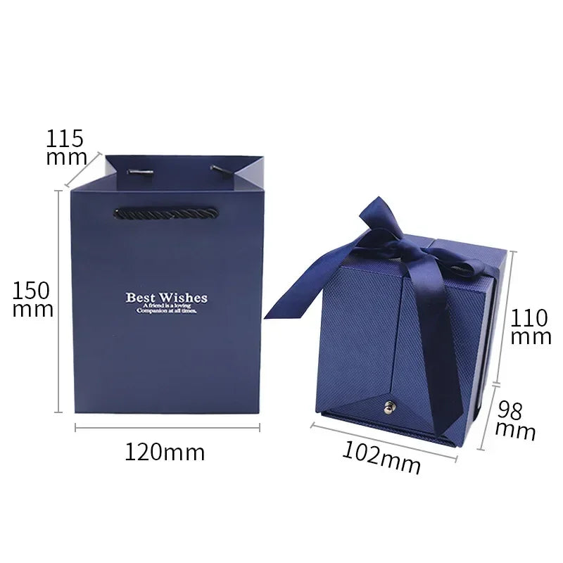 Rose Jewelry Gift Box Bow Packaging Luxury Double Door Drawer Necklace For Girlfriend Mom Simulation Flower Creative Romantic SHOWLU FASHION STORE