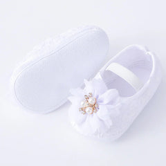 0-18months Baby Girls Shoes And Headband Soft Sole Non-Slip Pearl Flower Princess Wedding Dress Crib Shoes For Newborn Girls SHOWLU FASHION STORE