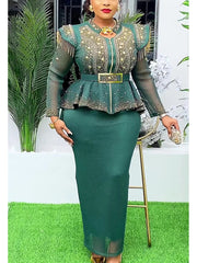 African Clothes for Women 2 PCS Sets Tops And Skirts Suits Dashiki Ankara Turkey Outfits Gown Plus Size Wedding Party Dresses SHOWLU FASHION STORE