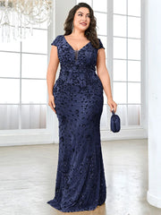 Lucyinlove Plus Size Elegant Blue Evening Dress For Women 2024 Luxury Long Mermaid Formal Sequins V-neck Prom Wedding Party Gown SHOWLU FASHION STORE