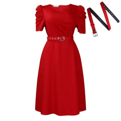 Women Pleated A Line Dresses V Neck Short Sleeves Classy Elegant Office Modest African Female Church Dress Spring Fashion 2025 SHOWLU FASHION STORE