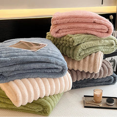 A-Class Rabbit Plush Blanket Solid Color Double-Sided Thickened Flannel Cover Blanket Bed Cover Office Plush Warm Nap Blanket SHOWLU FASHION STORE