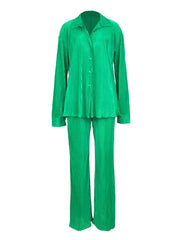 QFAF Fashion Pleated Women's Set Long Sleeve Oversized Shirt and Wide Leg Pants 2023 Elegant Tracksuit Two 2 Piece Set Outfits SHOWLU FASHION STORE