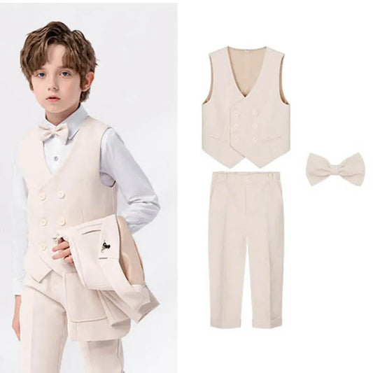 JUCPKID Children's Vest 3/4pcs Suit Formla Elegant Kids Boys Wedding Suit Kids Waistcoat Pants Bowtie Boys Suits Outfits Set SHOWLU FASHION STORE
