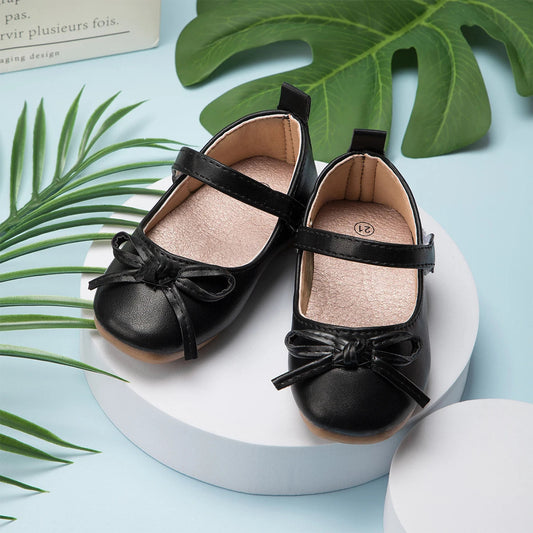 2024 Casual Princess Kids PU Leather Girls Shoes Black Bowknot Decor Mary Jane Non-slip Rubber Sole Girls Children's Shoes Flats SHOWLU FASHION STORE
