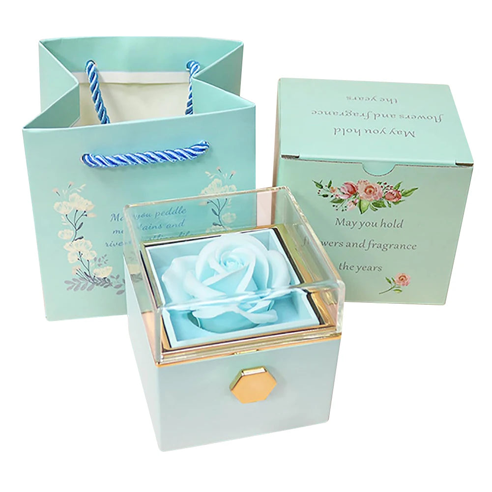 Rotating Forever Rose Jewelry Box Preserved Flowers Proposal Ring Case Gift for Mom Wife Girlfriend Grandma SHOWLU FASHION STORE