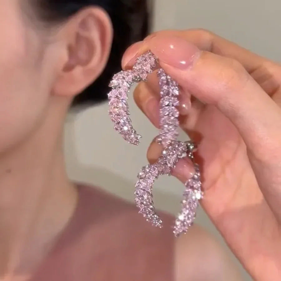 French Style Small Fragrance Pink Wheat Ear Lovehigh-end Feeling Light Luxury Zircon Earrings for Girls. SHOWLU FASHION STORE
