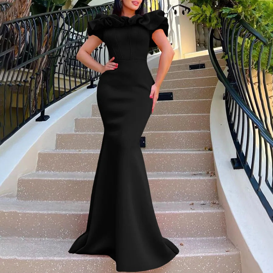 Elegant Women Long Evening Dresses Ruched Off Shoulder Slim Bodycon Mermiad White Dress Formal Party Wedding Guest Gown SHOWLU FASHION STORE