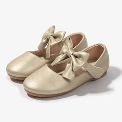 3-12 Christmas Party Dress Girls Gold Shoes with Bow Princess Dresses Barbie Shoes for Girls White Wedding Ceremony Girls' Shoes SHOWLU FASHION STORE