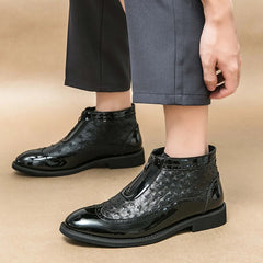 Fashion Leather Boots Ankle Boots Pointed Toe Low Heels Men Casual Platform Chelsea Boots Men's Business Boots and Wedding Shoes SHOWLU FASHION STORE