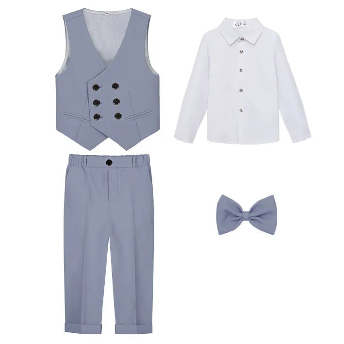 JUCPKID Children's Vest 3/4pcs Suit Formla Elegant Kids Boys Wedding Suit Kids Waistcoat Pants Bowtie Boys Suits Outfits Set SHOWLU FASHION STORE