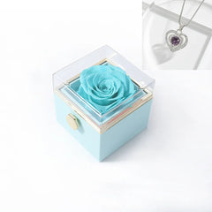 Rotating Rose Gift Box Acrylic Ring Necklace Preserved Flower Jewelry Box For Girlfriend Mother Valentine's Day Christmas Gifts SHOWLU FASHION STORE
