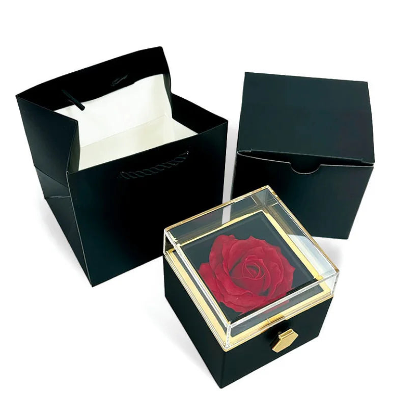 Rotation Rose Jewelry Gift Boxes Valentine's Day Marriage Acrylic Ring Boxes Necklace Storage Rose Jewelry Display Rack SHOWLU FASHION STORE