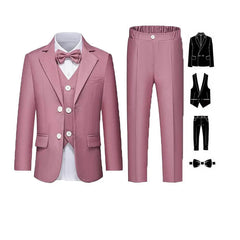 4 Pieces Pink Jacket Vest Pants Bowtie Children Skinny Dress Gentleman Kids Photograph Suit Boys Graduation Performance Costume SHOWLU FASHION STORE